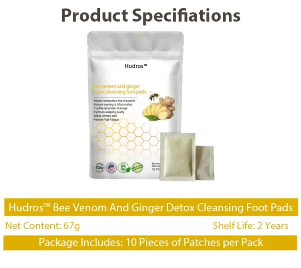 Hudros™ Bee Venom And Ginger Detox Cleasing Foot Pads