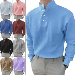 Gentleman’s Simple Basic Stand-up Collar Long-sleeved Polo Shirt