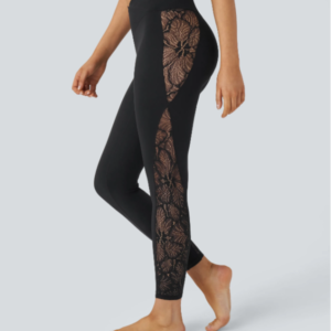 YUNPSO™ High Waist Cross Contrast Lace Yoga 7/8 Tights – UPF50+